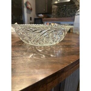 Vintage Anchor Hocking Stars and Bars Clear Pressed Glass Serving Bowl 10.5"